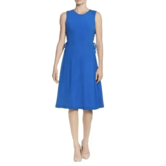 Tahari Lace Up Stretch Sheath Dress Womens Medium NEW Blue Career Work Dress - Picture 3 of 13